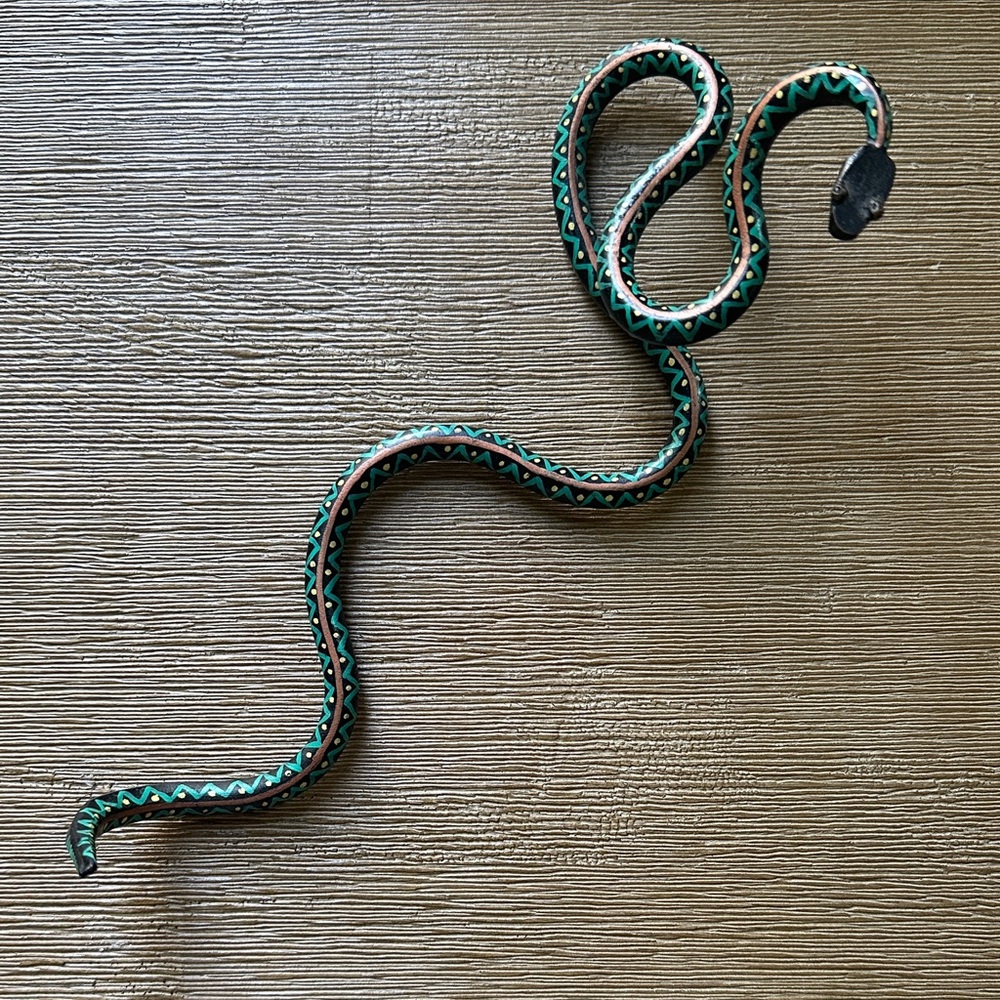 Signed Metal painted snake sculpture